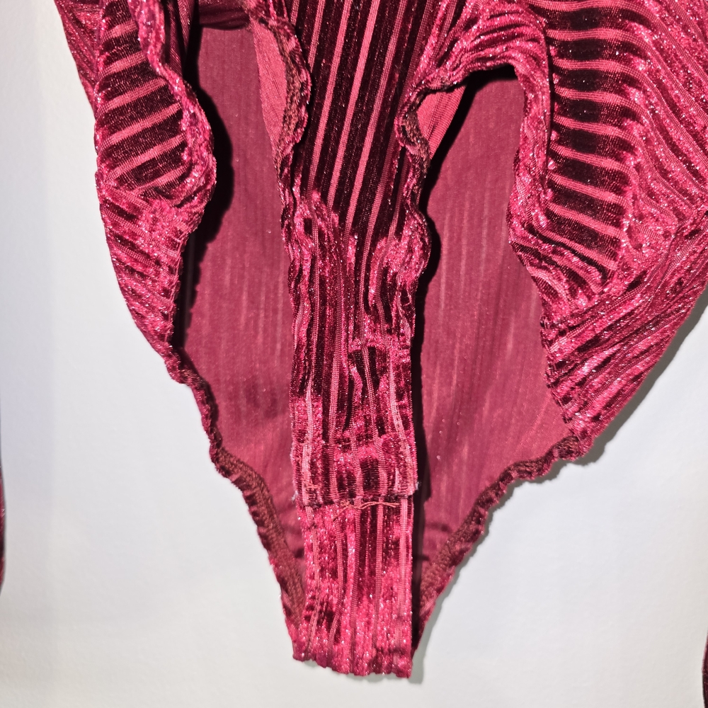 Lulus Always Alluring Burgundy Striped Velvet Cutout Bustier Bodysuit - Picture 5 of 9